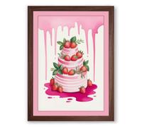 Strawberry Layer Cake Modern Framed Wall Art Print A3 (42×29.7cm) Walnut, Wall Decor for Living Room, Bedroom, Office & Home, Ready to Hang, Art Gift