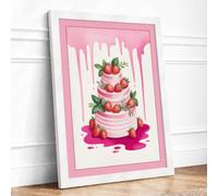 Strawberry Layer Cake Modern Framed Wall Art Print A3 (42×29.7cm) White,