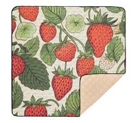 Strawberry & Leaf Design Soft Padded Baby Activity Play Mat for Indoor Outdoor 1-Piecing Tummy Time Mat for Babies Infants Toddlers, 50'' x 50''