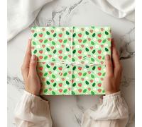 Strawberry Leaf Floral Wrapping Paper - Green Red Fruit Gift Wrap White Flowers - Birthday, Spring, Picnic, Summer Party Garden-Themed Presents W57 (Large - 58 x 85cm / 22.8" x 33.4" inches)
