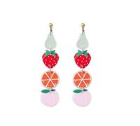 Strawberry Lemon Fruit Acrylic Earrings Boho Charm Layered Lemon Slice Colorful Pear Peach Summer Tropical Fruits Lightweight Dangle Drop Earrings for Women Wedding Christmas Party Holiday Jewelry