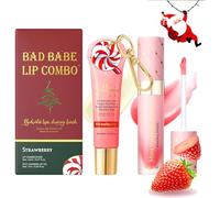 Strawberry Lip Conditioner & Lip Oil Set, Christmas Strawberry Moisturizing Lip Gloss Set for Teenage Girls Gifts, Hydrating and Nourishing Lip Care Duo for Soft Glossy Lips