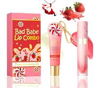 Strawberry Lip Oil And Lip Balm Care Set, 2-Piece, 14 ml And 7 ml, Pink