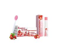 Strawberry Lip Scrub and Strawberry Lip Balm with Brush Set, 3PCS Natural Exfoliator & Moisturize Lip Care Gift Set, Dark Lips Treatment for Smoker, Soothe & Hydrate for Dry Chapped, Dark Lips