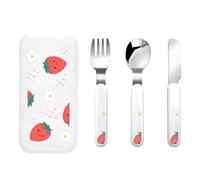 Strawberry Little White Flower Three-Piece Set of Children's Cutlery-Safe and Durable Plastic Pp+430 Stainless Steel, Suitable for Kindergartens, Picnics, Birthday Parties and Other Scenes.