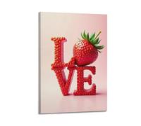 Strawberry Love Letters Wall Art, Creative Print, Art Poster, Sweet Canvas Picture, Romantic Decor for Living Room Bedroom Study Poster Decorative Painting Canvas Wall Posters And Art Picture Print Mo