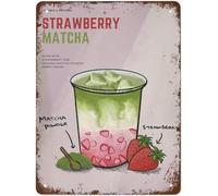 Strawberry Matcha Milk Tea Drink Art Home Decor Kitchen Poster Cafe Bar Sign Wall Art Poster Boys Girls Modern Home Bedroom Decor 5.5x8 Inch