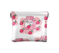 Strawberry Milk Carton Pattern Women's Leather Coin Purses Pouches Unique Mini Card Holder Wallet for Girls Ladies Handbag, Strawberry Milk Carton Pattern, 4.33"(L) x 3.74"(W) x 0.39"(H), Classic