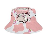 Strawberry Milk Cow Bucket Hat for Women Kawaii Stuff Fisherman Cap Pink Cute Sun Hat for Men Breathable Packable for Teens Summer Outdoor Beach, Pink