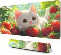 Strawberry Mouse Mat XXL 1000 x 500 x 3mm Gaming Mouse Pad Animal Desk Accessories, Extra Large Size Improve Mobility Accuracy and Speed, Desk Mat with Non Slip Base and Stitched Edge for Gaming DZ-27
