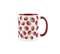 Strawberry Mug - Novelty Fruit Print Summer Gift - Tea/Coffee Ceramic Red & White Cup Present