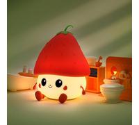 Strawberry Night Light, Cute Soft Silicone LED Lamp with Dimmable and Timer, 2 Levels Brightness, Portable Rechargeable Bedroom Bedside Table Decor, Birthday Christmas Gifts for Children Baby