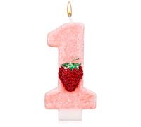 Strawberry Number 1 Candle, Cute Berry Number One Candle Strawberry Theme Cake Topper Decor Supplies for First Birthday Wedding Party Baby Shower Decoration