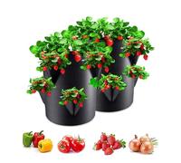 Strawberry P-lanters Outdoor, 2 Pack Strawberry Garden Planting Pots With 6 Side Grow Pockets, 7 Gallons Breathable Plant Growing Bags, Non-Woven Fabric Portable Garden Planting Pots for Fruits Herbs