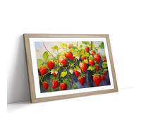 Strawberry Palette Knife Framed Wall Art Print, Ready to Hang Picture for Living Room Bedroom Home Office, Oak A2 (66 x 48 cm)