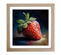 Strawberry Palette Knife Painting Framed Wall Art Print, Ready to Hang Picture for Living Room Bedroom Home Office, Oak 18 x 18 Inch (45 x 45 cm)