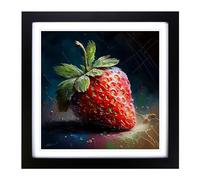 Strawberry Palette Knife Painting Framed Wall Art Print, Ready to Hang Picture for Living Room Bedroom Home Office, Black 18 x 18 Inch (45 x 45 cm)