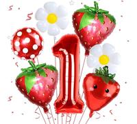 Strawberry Party Balloons Kit, 7pcs Strawberry Balloon,Berry First Birthday, Strawberry Decorations Foil Balloons for Girl and Boys First One Birthday Party Supplies