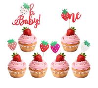 Strawberry Party Decorations, Berry First Birthday Decorations, Cupcake Toppers - VGRDTW Cake Inserts with "Oh Baby!" & "One" Signs, Red/Pink/Purple/White Strawberry Design for Baby Shower 1st Birthda