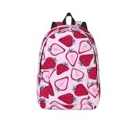 Strawberry Pattern Canvas Backpack Travel Laptop Bag, Water Protection And Ergonomic Straps For Business Work For College, Black, M