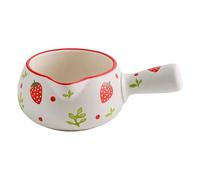 Strawberry Pattern Ceramic Food Warmer, Multi-Functional Single Handle Small Pot for Instant Porridge Sugar Water, Open Flame Heating Mini Butter Warmer