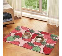 Strawberry Pattern Pet Feeding Mat Absorbent Pu Leather Dog Cat Food Mats Contain Spills Protects Floors, Anti-Slip Rubber Backing Dog Bowl Mats Easy Clean Pet Placemats 40x60cm