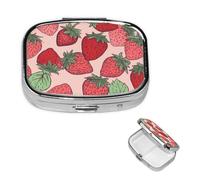 Strawberry Pattern Pill Box 2 Compartment Medicine Pill Organizer Square Pill Case for Purse & Pocket Travel Pillbox Portable Metal Medicine Vitamin Fish Oil Organizer Unique Gift