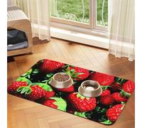 Strawberry Patternprint Pet Absorbent Leather Tablecloth,Wipe Clean Quick Dry,Food Mat For Small Animals