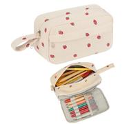 Strawberry Pencil Case, Aesthetic Corduroy Pencil Pouch for School Supplies Organization, Large Capacity Pen Case for Teen Girls, Boys, Women, Students, and Artists, Strawberry Beige
