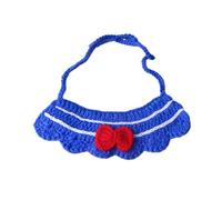Strawberry Pet Collar Accessory Knitted Tie Adjustable Strap for Small Animals Cute Bow Design Ruffle Decoration Soft Breathable Neckwear Chickens Blue White L