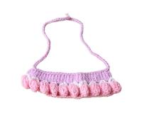 Strawberry Pet Collar Accessory Knitted Tie Adjustable Strap for Small Animals Cute Bow Design Ruffle Decoration Soft Breathable Neckwear Chickens Pink L