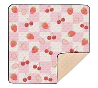 Strawberry Pink Beige Checker Lovely Large Sturdy Baby Activity Play Mat for Floor Non-Toxic Infant Play Activity Mat for Babies Infants Toddlers, 50'' x 50''