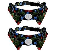 Strawberry Plant with Leaves Blue Meadow Flower Dog Collar Bowtie, Comfortable Adjustable Dog Bow Tie Collar for Small Boys and Girls Pets