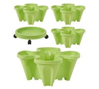 Strawberry Planter - 4 Garden Pots Stackable Plant Tower | Holder with Removable Tray Wheels, Vertical Flower Pots for Balcony Patio Home Succulents Vegetables
