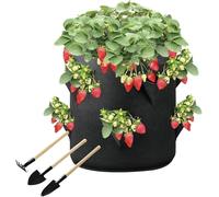 Strawberry Planter Outdoor 10Gallon Gardening Strawberry Pot with 8 Side Grow Pockets Non-Woven Fabric Breathable Portable for Courtyard with 3 Mini Gardening Tool Set (1pc)