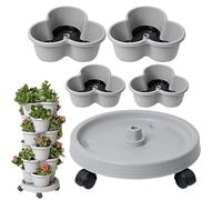 Strawberry Planter - Stackable Strawberry Tower Pot | 4 Tiers Garden Towers For Vegetables | Gardening Pots, Indoor Gardening System With Tray | Flexible Wheels For Strawberry, Flower, Vegetable