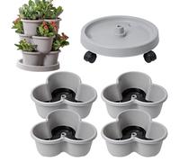 Strawberry Planter, Stackable Strawberry Tower Pot, 4 Tiers Stacking Pot, Garden Vertical Tower Stackable Planter with Tray Wheels, for Herb Flower Fruits Vegetables, Gardening Accessories