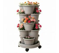 Strawberry Planter Tower 5 Tier, Stackable Garden Planters with Wheels