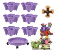 Strawberry Planter Trio 3-Tier Stacking Pots Pack of 6 Vertical Garden Planters for Herbs Flowers Vegetables Indoor Outdoor Gardening,F