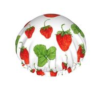 Strawberry Plants Fruit White Print Double Layer Elastic Waterproof Shower Cap Reusable Bath Cap