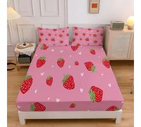 Strawberry Polka Dot Single Fitted Sheet 30cm Extra Deep, Cute Simple Washable Fitted Sheet, Soft Brushed Microfiber Breathable Bedding 90x190x30 cm, Pink