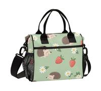 Strawberry Porcupine Green Lunch Bag for Women Men Reusable Insulated Lunch Box for Adult Kids Large Capacity Lunchbox Cooler Bags with Pockets for Work Picnic Outdoor Office
