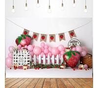Strawberry Princess First Birthday Girl Backdrop for Photography Balloon Farm Birthday Cake Smash Background Kids Baby Birthday Party Decoration Baby Shower Backdrop Banner,5X3FT