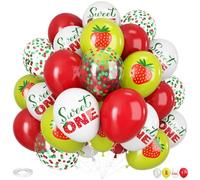Strawberry Print Balloons Red Green, 30Pcs 12Inch Berry Print Balloon Red Green Confetti balloons for Sweet One Baby on the Way Girls First Birthday Summer Fruit Strawberry Theme Party Decorations