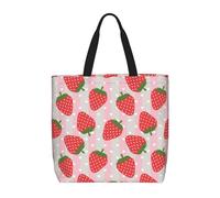 Strawberry Print Canvas Tote Bags for Women Reusable Grocery Bag Large Gym Canvas Cloth Pouch Portable Shopping Handbag with Inner Pocket