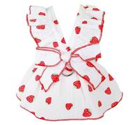 Strawberry Print Dog Cat Dress for Small Dogs Bow Decor Cute Dog Princess Dresses Puppy Tutu Skirt Chihuahua Teddy Pomeranian Sundress Birthday Holiday Clothes for Cat Kittens