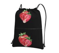 Strawberry Print Foldable Backpack, Adjustable Drawstring Water Resistant Bag for Quick Trips and Outings