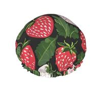 Strawberry Print Printed Double Layer Lined Shower Cap,Shower Caps For Women Reusable