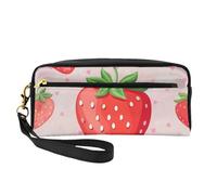 Strawberry Print Printed Leather Makeup Bags with Wrist Strap Portable Travel Toiletry Bag Cosmetic Organizer Bag for Women