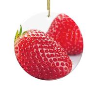 Strawberry Print Round Xmas Ornaments, Christmas ceramic pendant Hanging for Xmas Tree Home Indoor Outdoor Decor